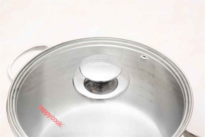 Nồi inox 3 đáy nắp kính 20 cm Happycook N20-NMG Màu Bạc Inox