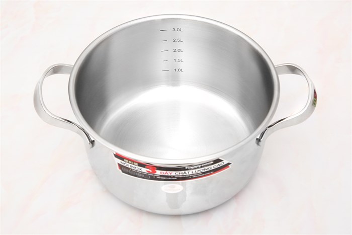 Nồi inox 3 đáy nắp kính 20 cm Happycook N20-NMG Màu Bạc Inox
