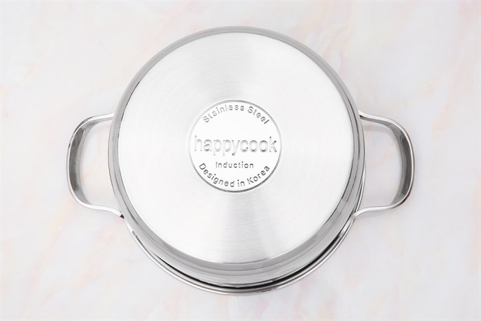 Nồi inox 3 đáy nắp kính 20 cm Happycook N20-NMG Màu Bạc Inox