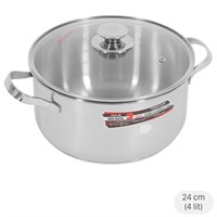 Nồi inox 3 đáy nắp kính 24 cm Happycook N24-NMG