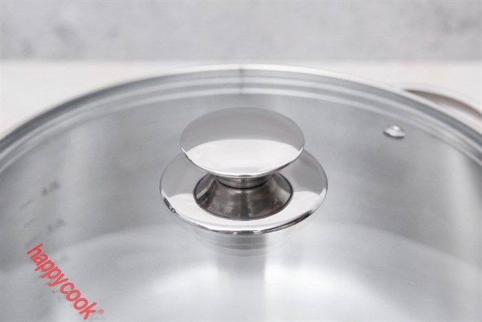 Nồi inox 3 đáy nắp kính 24 cm Happycook N24-NMG Màu Bạc Inox