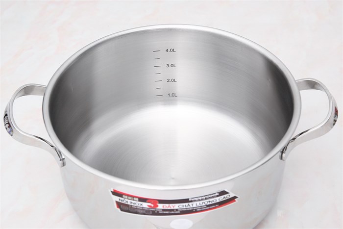Nồi inox 3 đáy nắp kính 24 cm Happycook N24-NMG Màu Bạc Inox