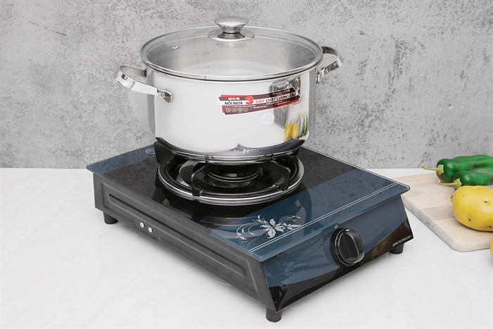 Nồi inox 3 đáy nắp kính 24 cm Happycook N24-NMG Màu Bạc Inox