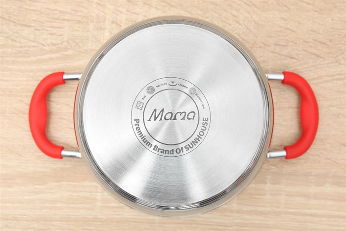 Nồi inox 5 đáy nắp kính 16 cm Sunhouse Mama SHG2516MSD Màu Inox