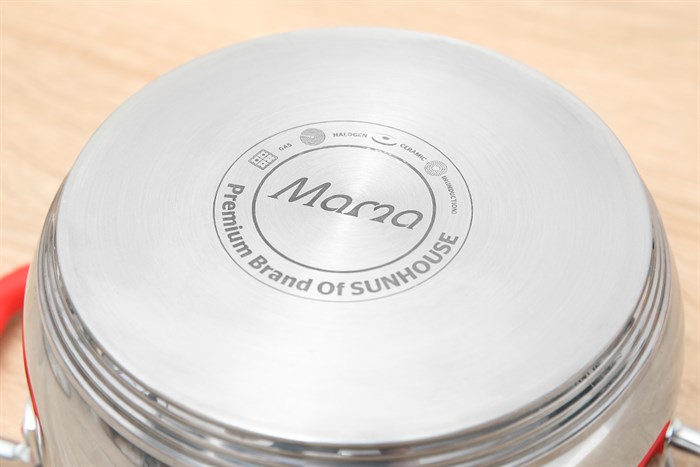 Nồi inox 5 đáy nắp kính 16 cm Sunhouse Mama SHG2516MSD Màu Inox