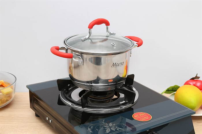 Nồi inox 5 đáy nắp kính 16 cm Sunhouse Mama SHG2516MSD Màu Inox