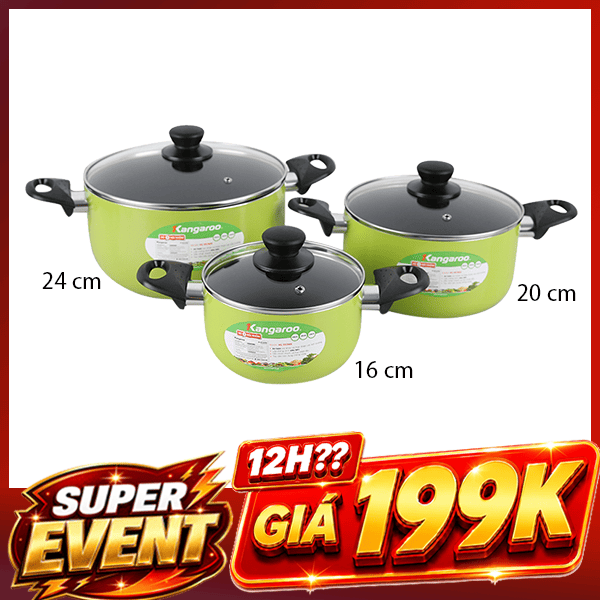 Bộ 3 nồi nhôm chống dính Kangaroo KG993MX