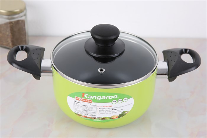 Bộ 3 nồi nhôm chống dính nắp kính Kangaroo KG993MX Màu Xanh lá