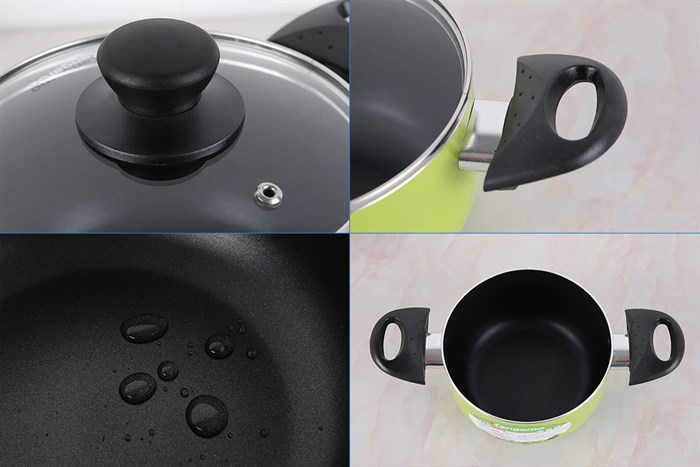 Bộ 3 nồi nhôm chống dính nắp kính Kangaroo KG993MX Màu Xanh lá