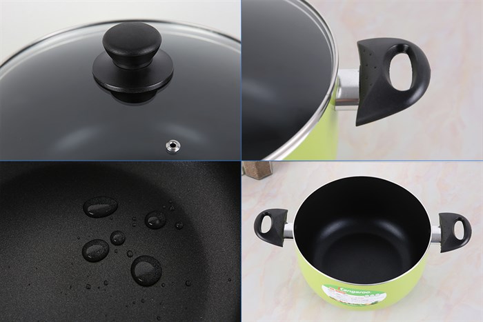 Bộ 3 nồi nhôm chống dính nắp kính Kangaroo KG993MX Màu Xanh lá