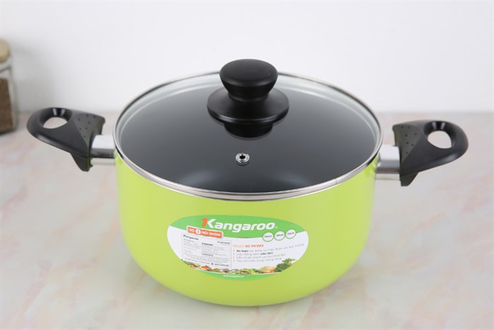 Bộ 3 nồi nhôm chống dính nắp kính Kangaroo KG993MX Màu Xanh lá