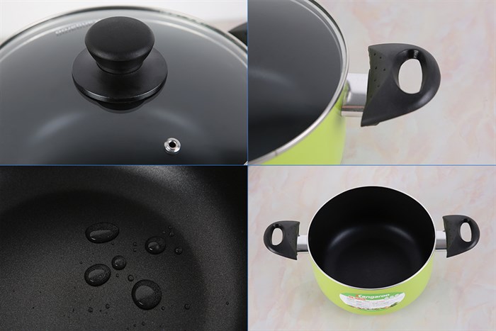 Bộ 3 nồi nhôm chống dính nắp kính Kangaroo KG993MX Màu Xanh lá