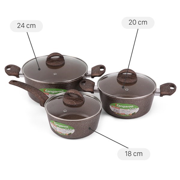 Bộ nồi quánh nhôm chống dính Kangaroo KG992MX