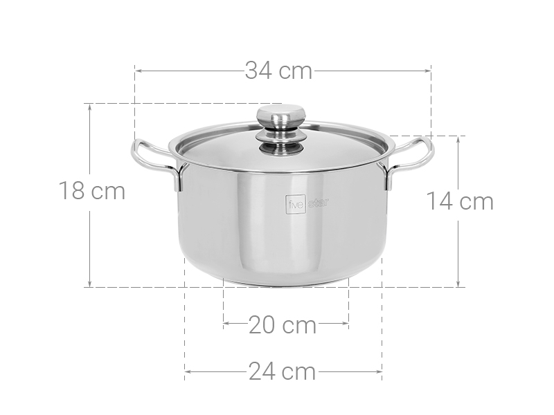 Nồi inox 3 đáy nắp inox 24 cm Fivestar FSN24-SW