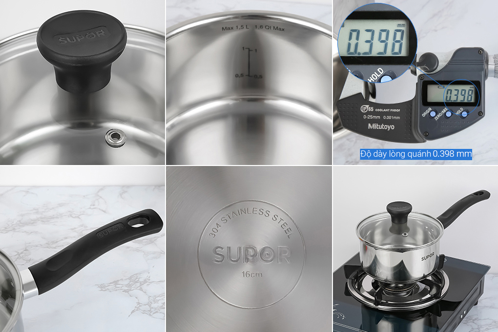 Bộ nồi quánh inox 3 đáy nắp kính Easycook Supor H20211-T1 Màu Inox