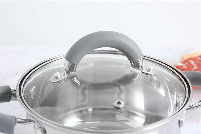 Nồi inox 3 đáy nắp kính 16 cm Hommy CW-S042-16A Màu Inox