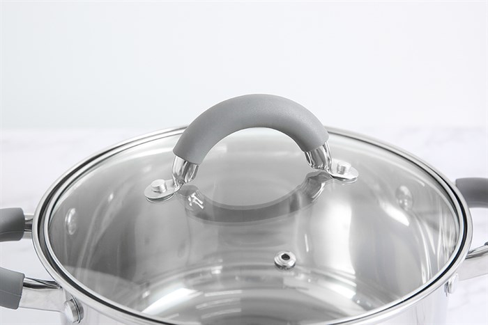 Nồi inox 3 đáy nắp kính 20 cm Hommy CW-S042-20 Màu Inox