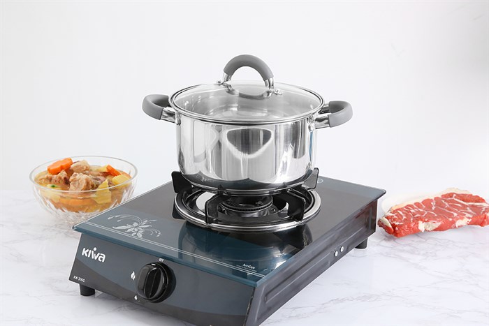 Nồi inox 3 đáy nắp kính 20 cm Hommy CW-S042-20 Màu Inox