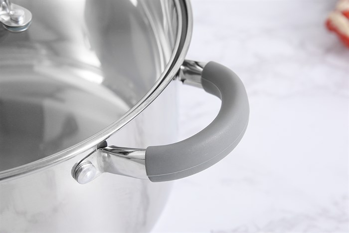 Nồi inox 3 đáy nắp kính 24 cm Hommy CW-S042-24 Màu Inox