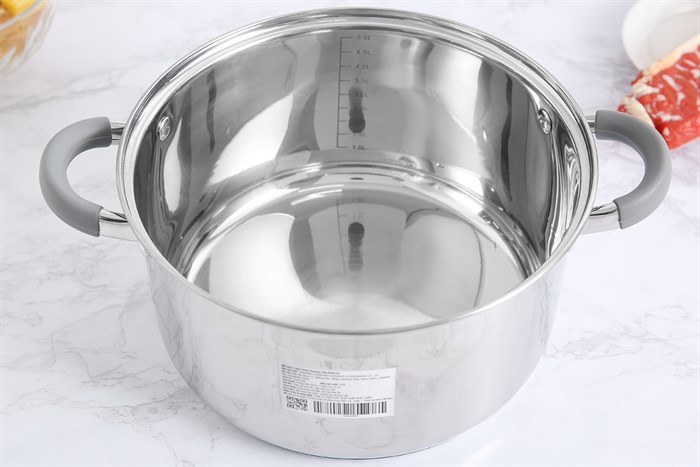 Nồi inox 3 đáy nắp kính 24 cm Hommy CW-S042-24 Màu Inox