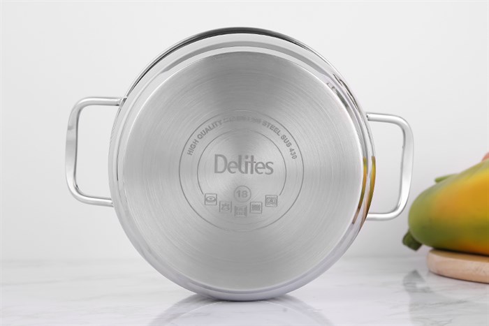 Nồi inox 3 đáy nắp inox 18 cm Delites NR003-18 Màu Bạc Inox