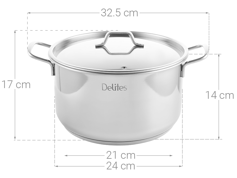 Nồi inox 3 đáy nắp inox 24 cm Delites NR003-24