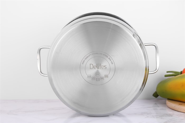 Nồi inox 3 đáy nắp inox 24 cm Delites NR003-24 Màu Bạc