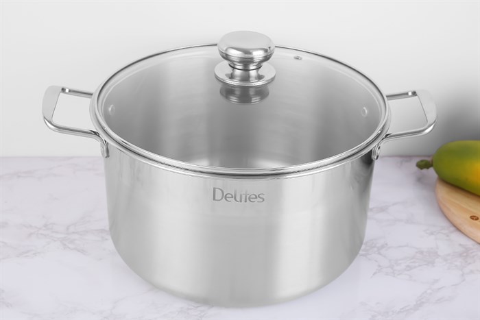 Nồi inox nắp kính 28 cm Delites NR004-28 Màu Bạc