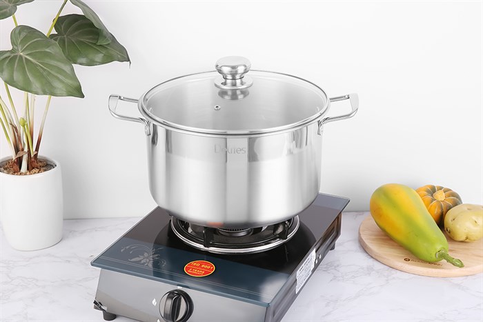 Nồi inox nắp kính 28 cm Delites NR004-28 Màu Bạc