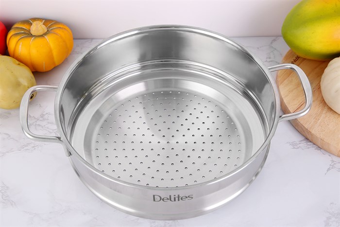 Bộ nồi xửng inox 1 đáy nắp kính 24 cm Delites XR001-24 Màu Bạc