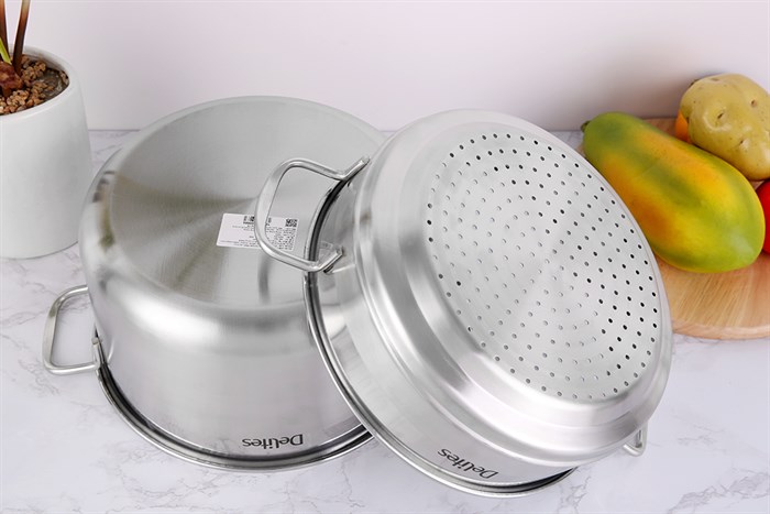 Bộ nồi xửng inox 1 đáy nắp kính 24 cm Delites XR001-24 Màu Bạc