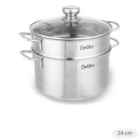 Bộ nồi xửng inox 1 đáy nắp kính 24 cm Delites XR001-24