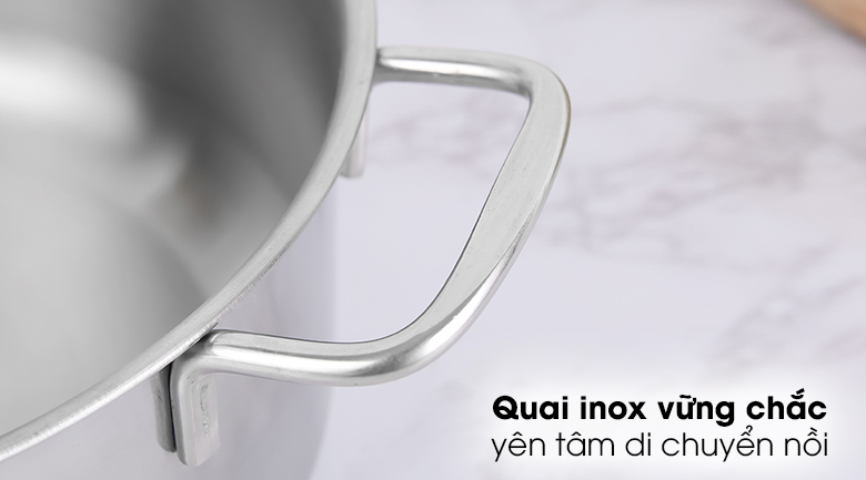Bộ 3 nồi inox 1 đáy Delites NR002-B3 - Quai inox thanh mảnh nhưng lắp vững chắc, yên tâm khi di chuyển nồi