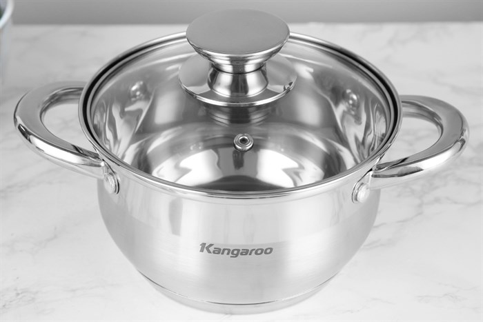 Bộ 3 nồi inox 5 đáy nắp kính Kangaroo KG878 Màu Bạc Inox