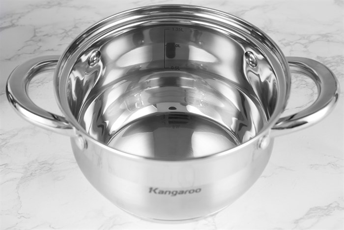 Bộ 3 nồi inox 5 đáy nắp kính Kangaroo KG878 Màu Bạc Inox