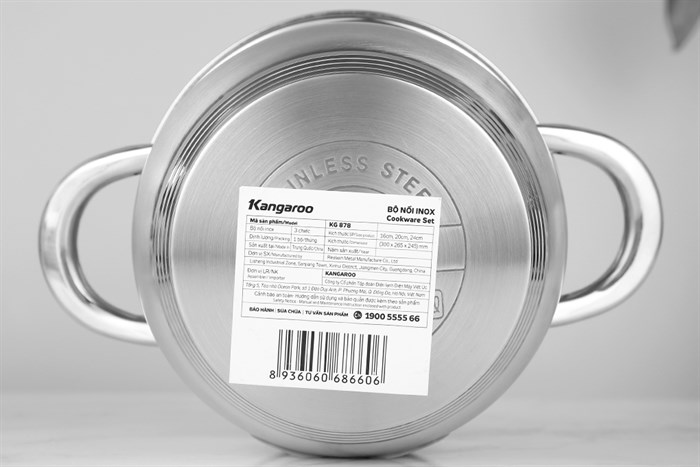 Bộ 3 nồi inox 5 đáy nắp kính Kangaroo KG878 Màu Bạc Inox