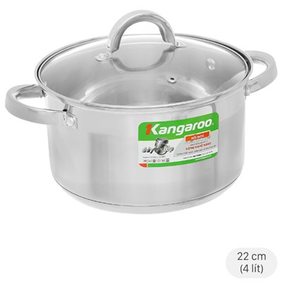 Nồi inox 5 đáy nắp kính 22 cm Kangaroo KG876M