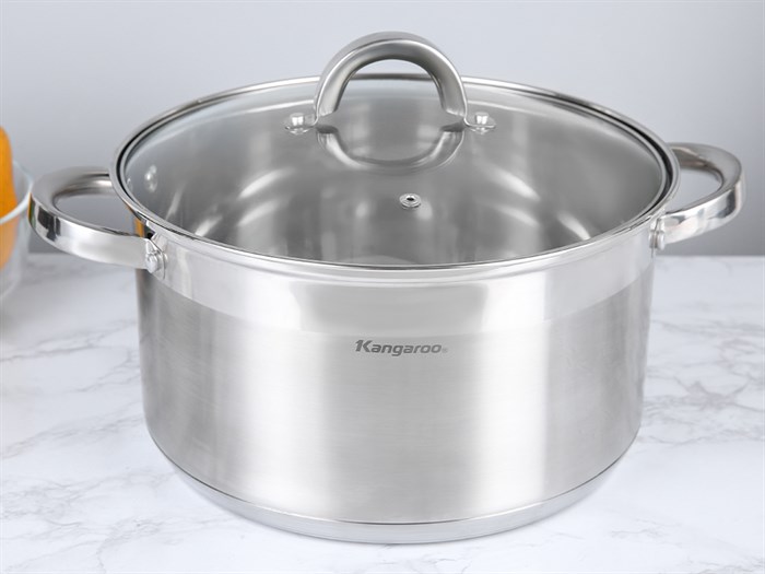 Nồi inox 5 đáy nắp kính 26 cm Kangaroo KG876XL Màu Bạc Inox