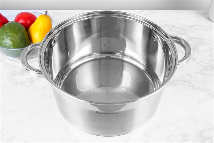 Nồi inox 5 đáy nắp kính 26 cm Kangaroo KG876XL Màu Bạc Inox