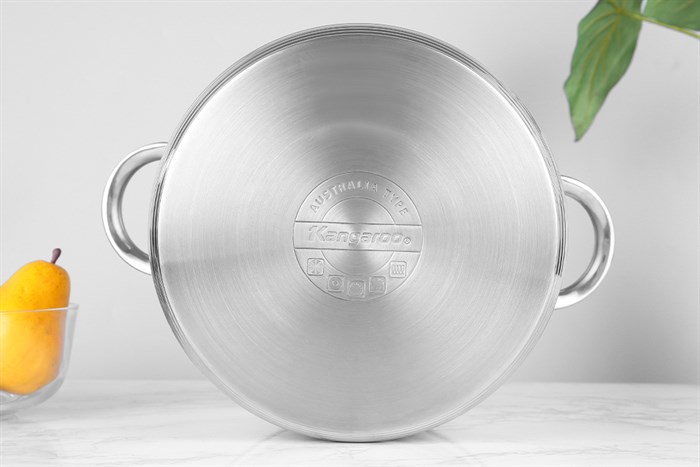Nồi inox 5 đáy nắp kính 26 cm Kangaroo KG876XL Màu Bạc Inox