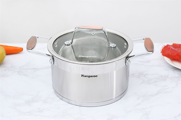 Bộ 3 nồi inox 5 đáy nắp kính Kangaroo KG3CS2 Màu Bạc Inox