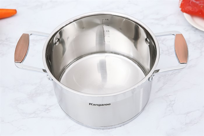 Bộ 3 nồi inox 5 đáy nắp kính Kangaroo KG3CS2 Màu Bạc Inox