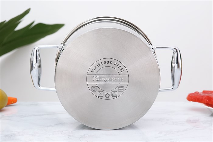 Bộ 3 nồi inox 5 đáy nắp kính Kangaroo KG3CS2 Màu Bạc Inox