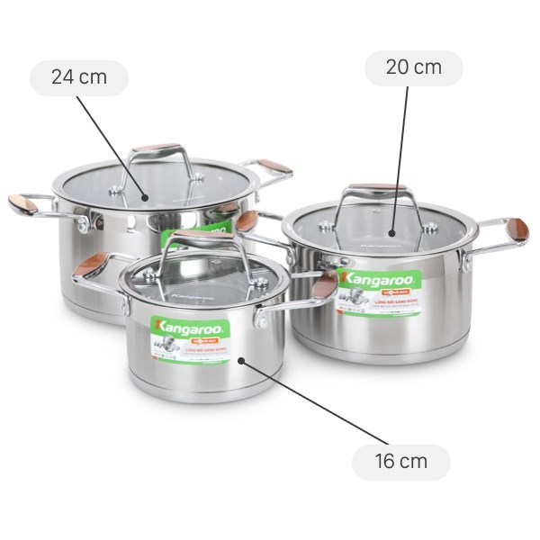 Bộ 3 nồi inox 5 đáy Kangaroo KG3CS2