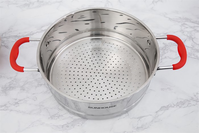 Bộ nồi xửng inox 5 đáy nắp kính 24 cm Sunhouse SHG507-24 Màu Bạc Inox