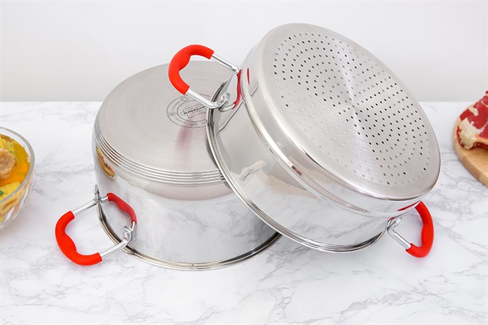 Bộ nồi xửng inox 5 đáy nắp kính 24 cm Sunhouse SHG507-24 Màu Bạc Inox