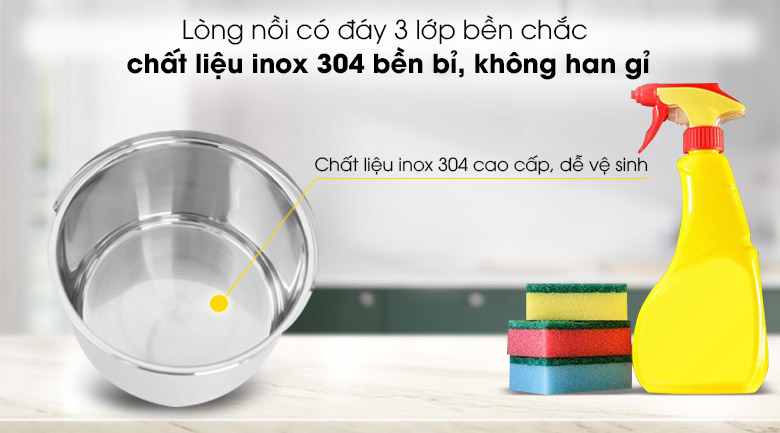 Lòng nồi inox 304 cao cấp - Nồi ủ nhiệt đa năng Comet CM7661R 5L