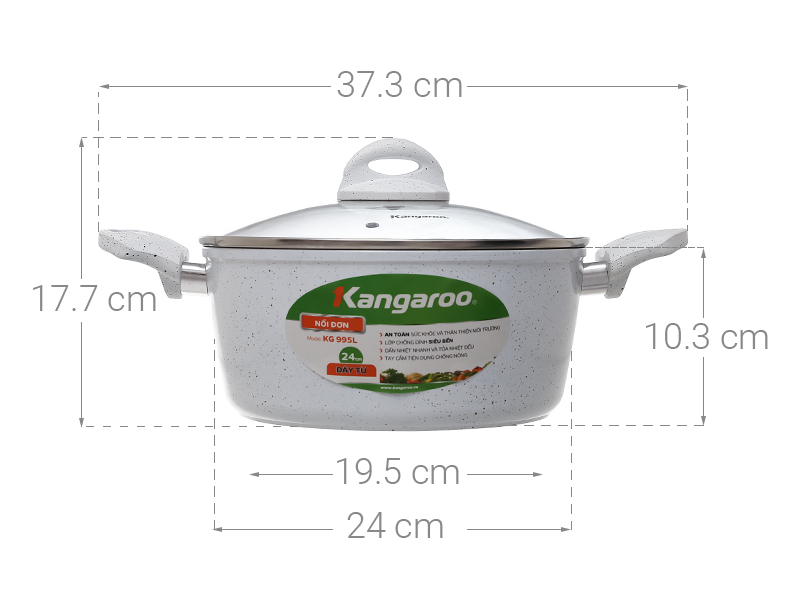 Nồi nhôm chống dính nắp kính 24 cm Kangaroo KG995L