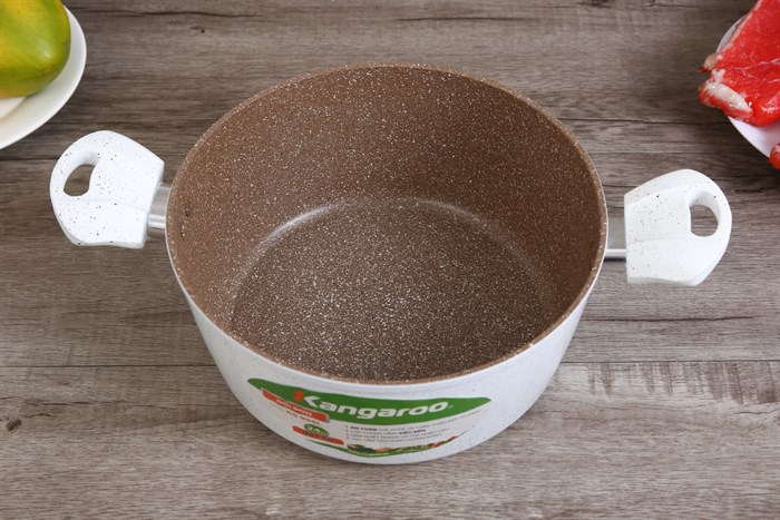 Nồi nhôm chống dính nắp kính 24 cm Kangaroo KG995L Màu Trắng