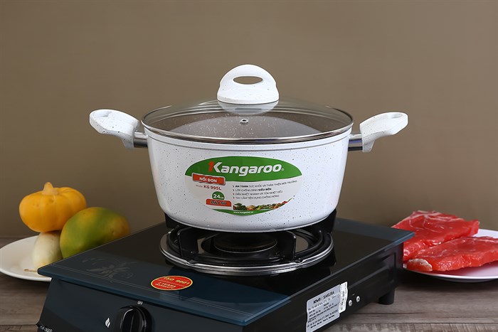 Nồi nhôm chống dính nắp kính 24 cm Kangaroo KG995L Màu Trắng